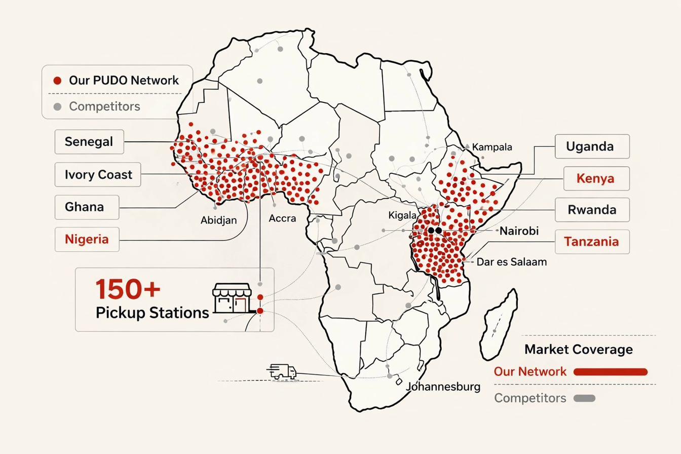 Jumia PUDO pickup station network Africa market entry unit economics